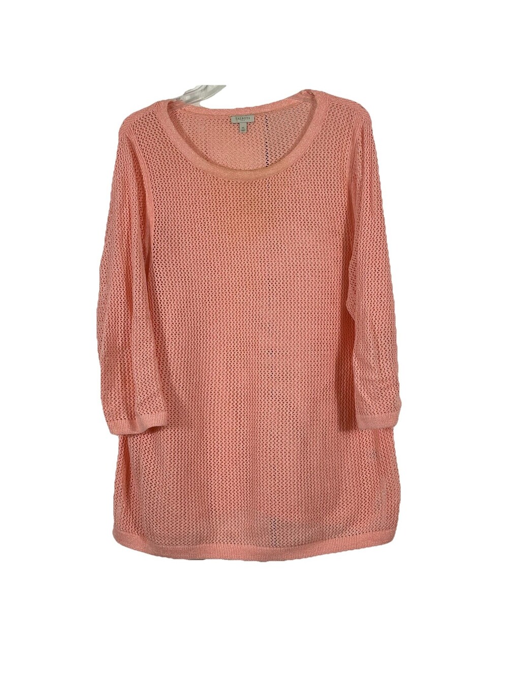 Talbots Women’s Size XL Open Knit Tunic Sweater Peach Orange Cotton 3/4 Sleeve